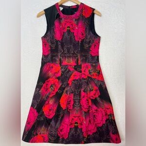 VTG Nicole Miller Cotton Leather Pink Floral Dress Cutout Y2K Dark Romantic Sz 8